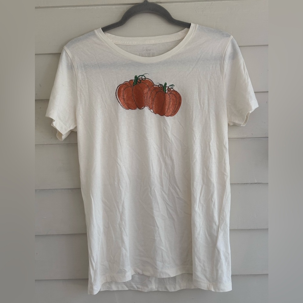 J. Crew Factory Glitter Pumpkin Graphic Short Sleeve Collector Tee Size M NWT